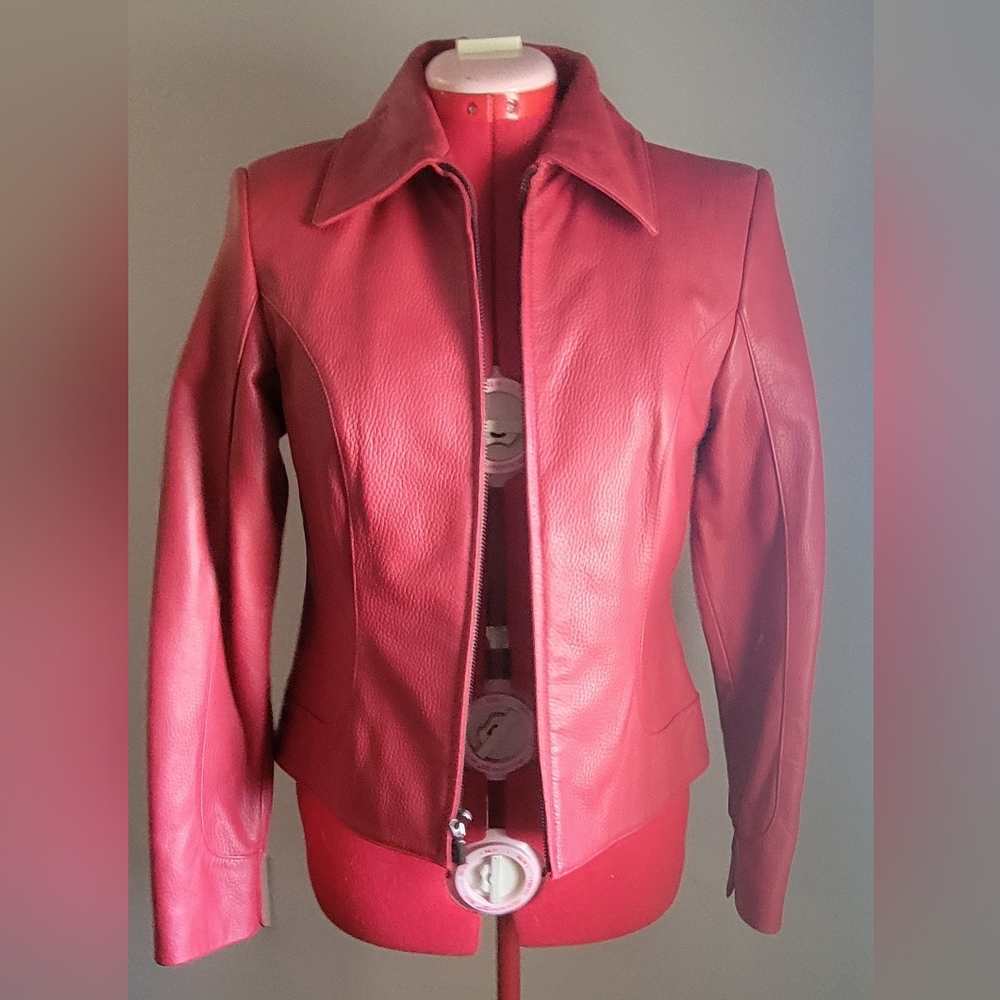 Q.U.E lambskin red leather jacket
